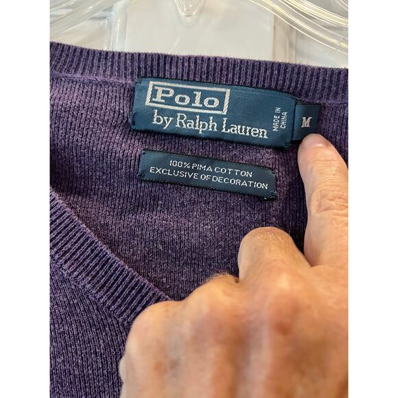 Polo Ralph Lauren Sweater Men Medium Purple Pima Cotton Pullover V Neck Academia - Picture 2 of 8
